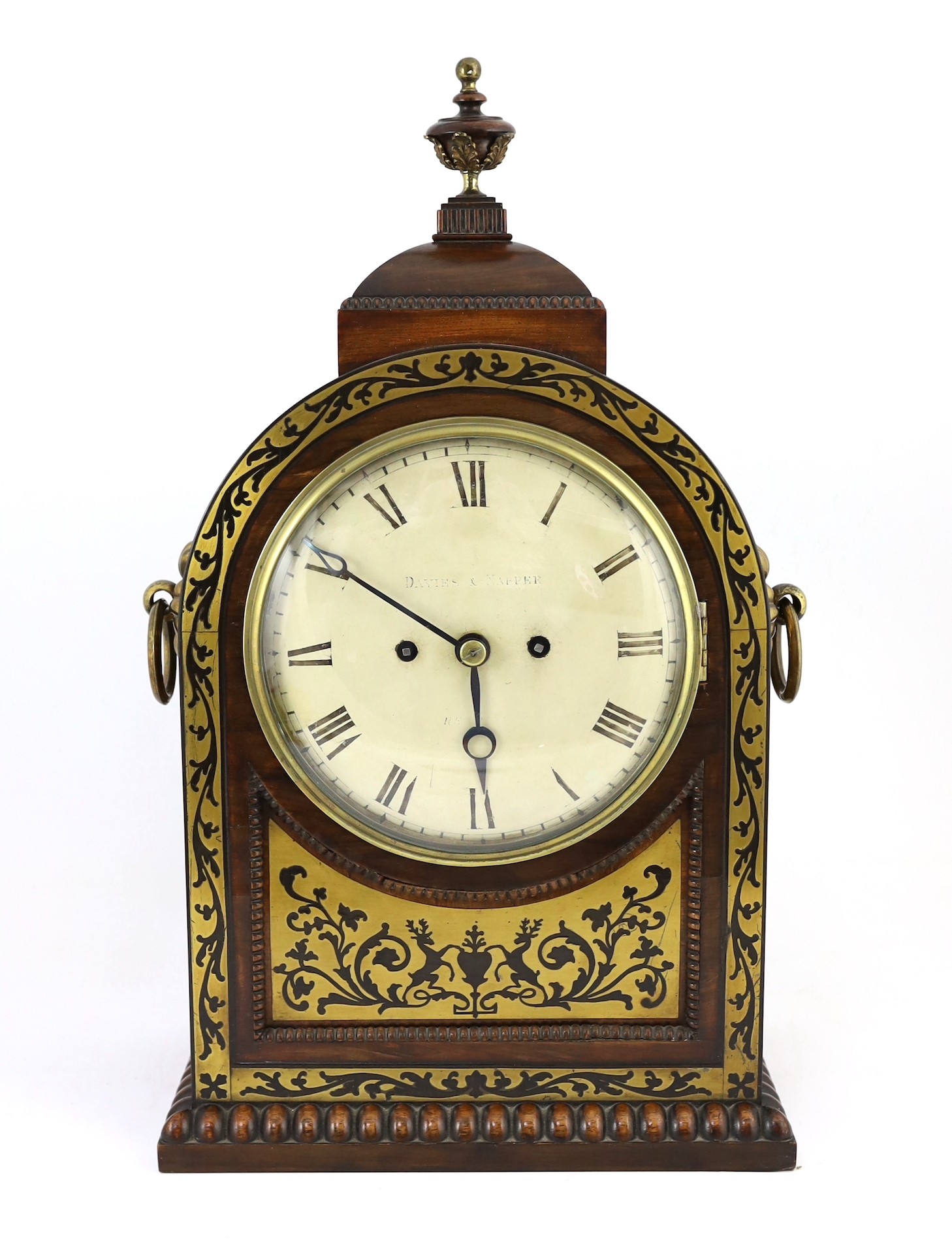 Davies & Napper. A Regency cut brass inlaid rosewood bracket clock, width 32cm depth 19cm height 55cm